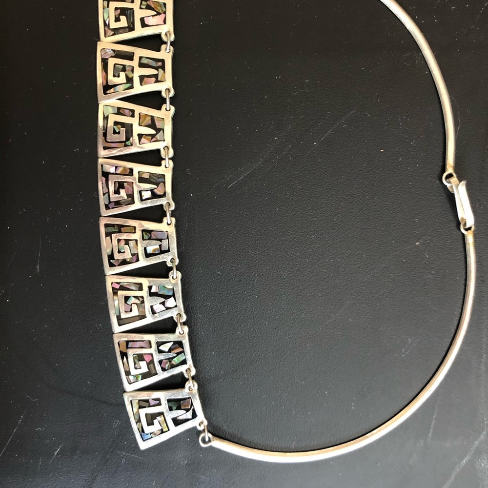 Silver Onyx and abalone necklace